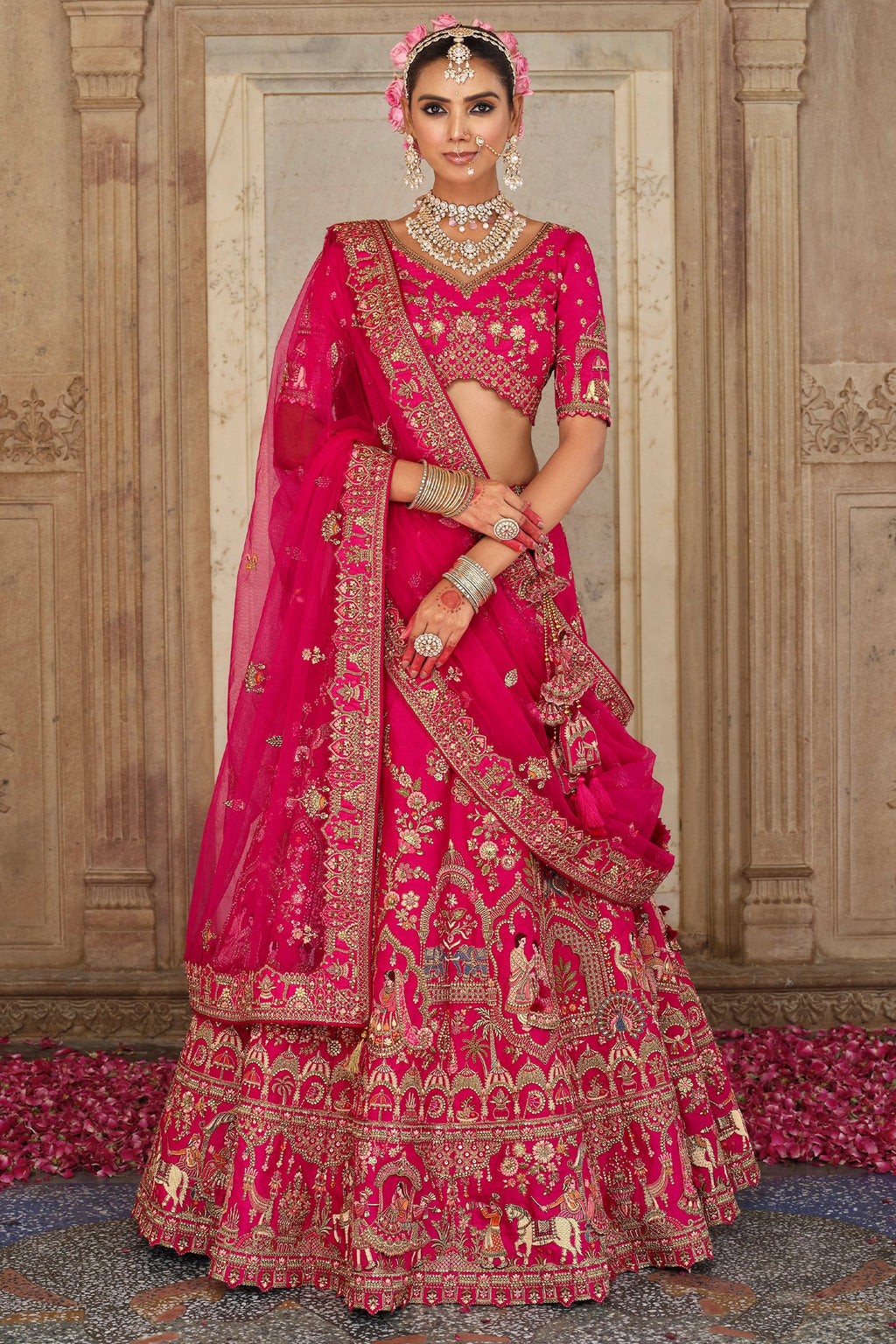 Pink Silk Designer Bridal Lehenga - pink silk saree