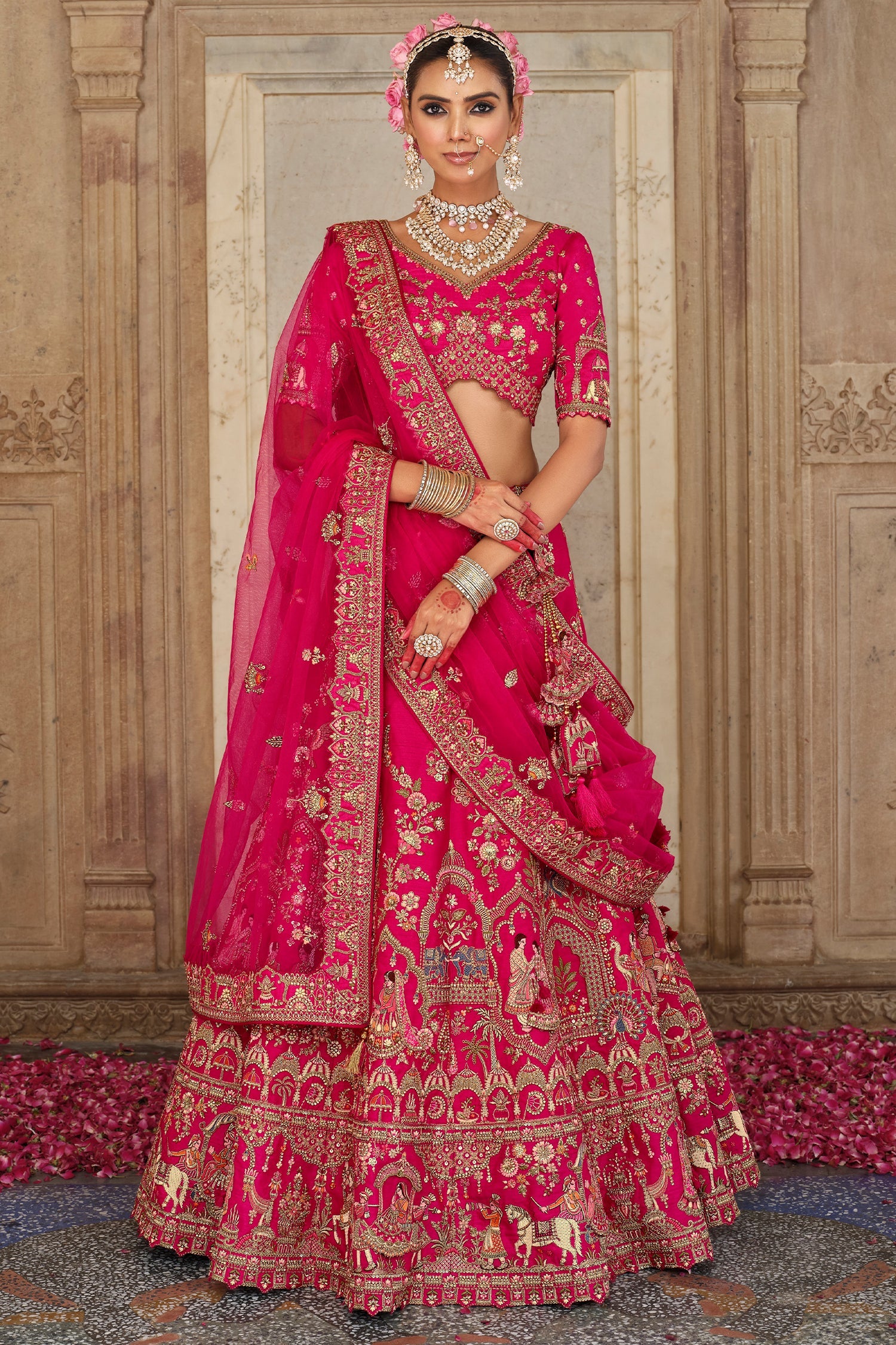 Pink Silk Designer Bridal Lehenga - pink silk saree