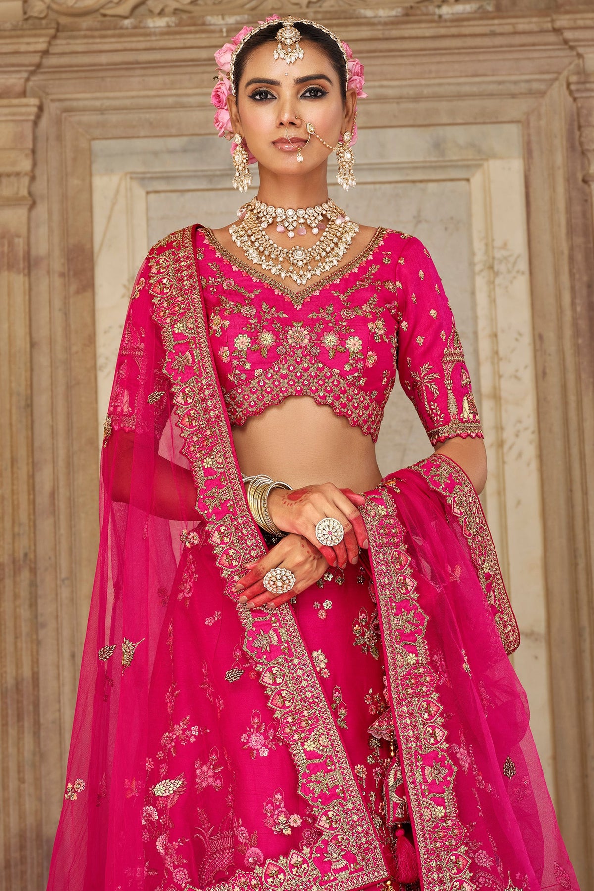 Pink Silk Designer Bridal Lehenga - pink silk saree