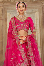Pink Silk Designer Bridal Lehenga - pink silk saree