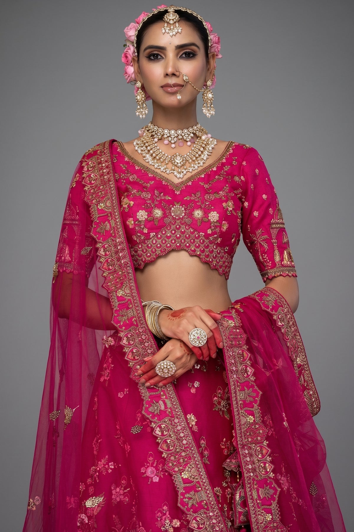 Pink Silk Designer Bridal Lehenga - pink silk saree