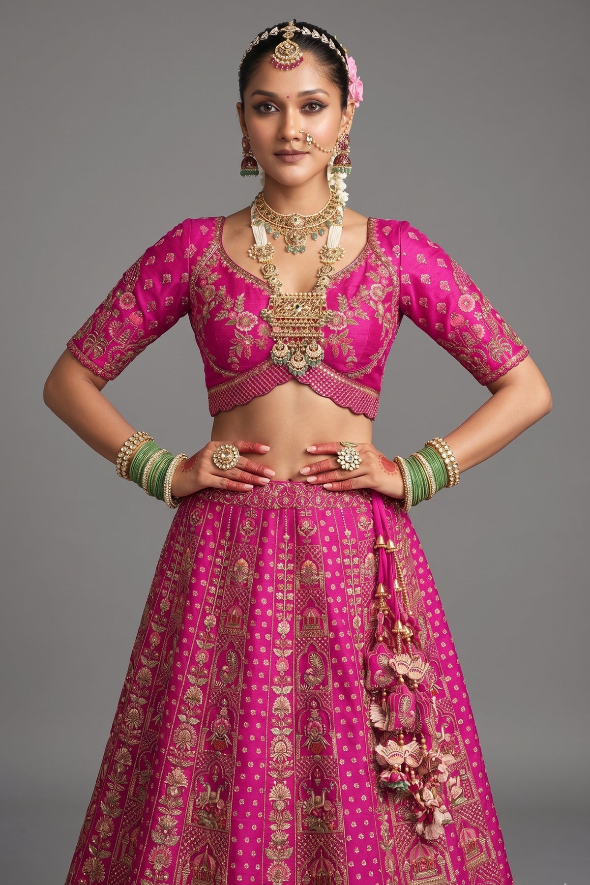Rani Pink Silk Heavy Worked Bridal Lehenga - pink silk saree
