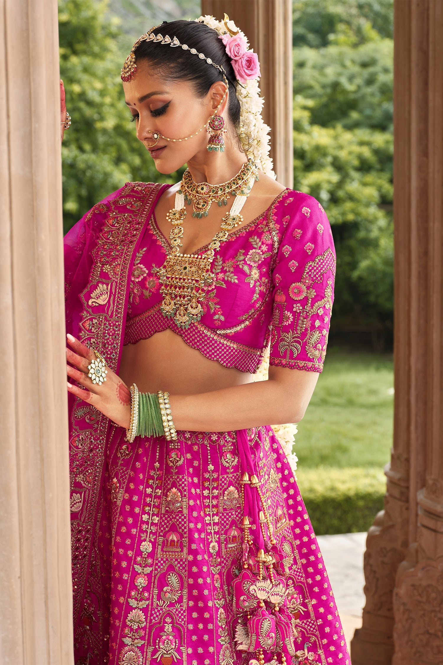 Rani Pink Silk Heavy Worked Bridal Lehenga - pink silk saree