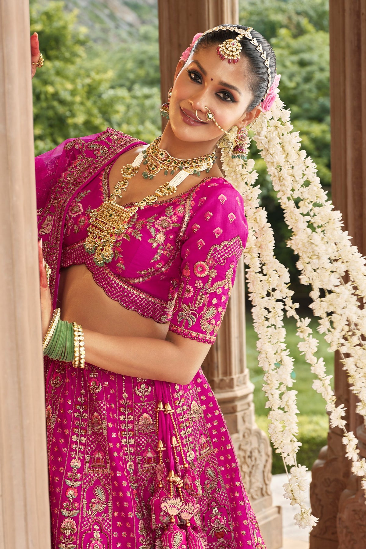 Rani Pink Silk Heavy Worked Bridal Lehenga - pink silk saree