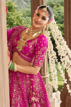 Rani Pink Silk Heavy Worked Bridal Lehenga - pink silk saree