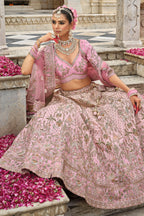 Light Pink Silk Heavy Worked Bridal Lehenga - pink silk saree