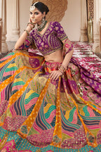 Multi Colored Silk Zari Woven Traditional Lehenga - red silk saree zari