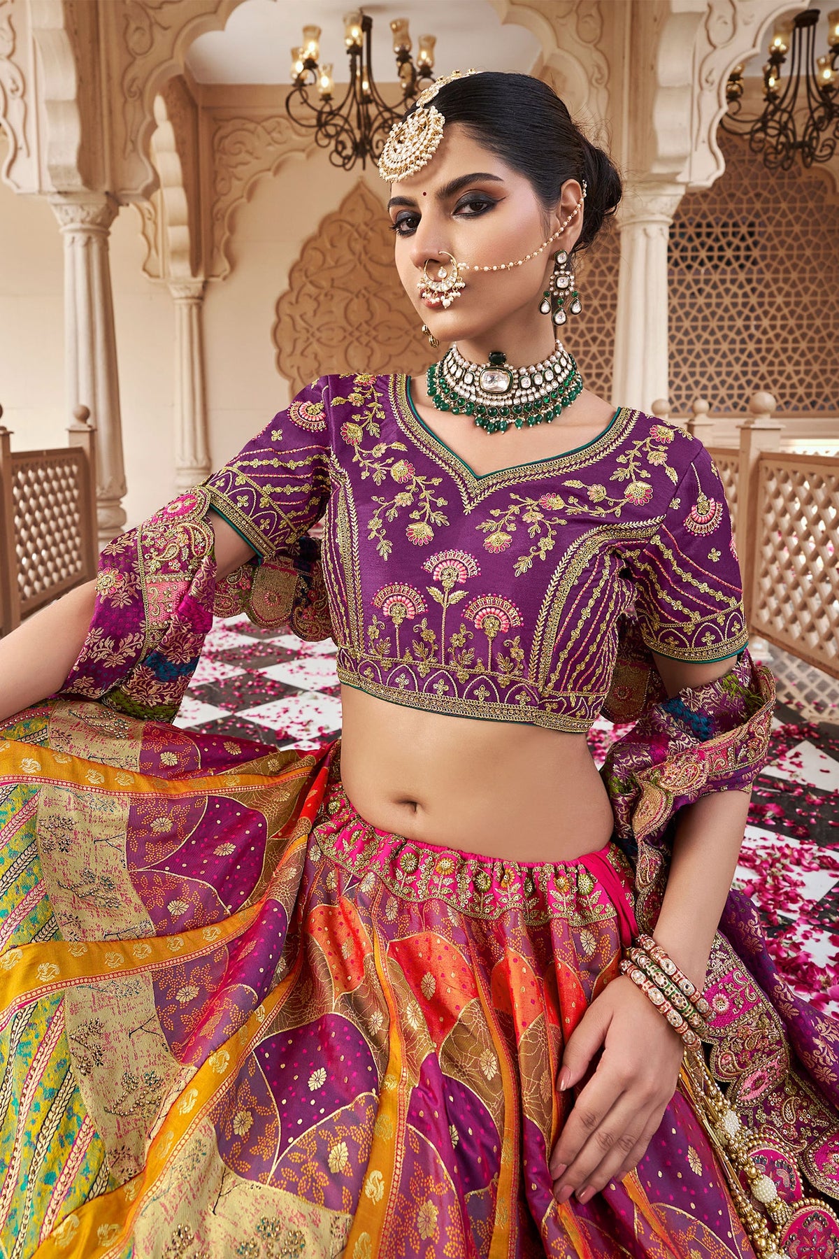 Multi Colored Silk Zari Woven Traditional Lehenga - red silk saree zari