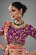 Multi Colored Silk Zari Woven Traditional Lehenga - red silk saree zari