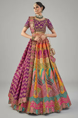 Multi Colored Silk Zari Woven Traditional Lehenga