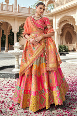 Pink and Peach Silk Zari Woven Traditional Lehenga