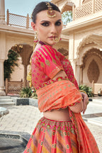 Pink and Peach Silk Zari Woven Traditional Lehenga - peach silk saree zari
