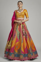 Pink and Mustard Silk Zari Woven Traditional Lehenga - mustard silk saree zari