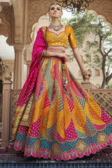 Pink and Mustard Silk Zari Woven Traditional Lehenga
