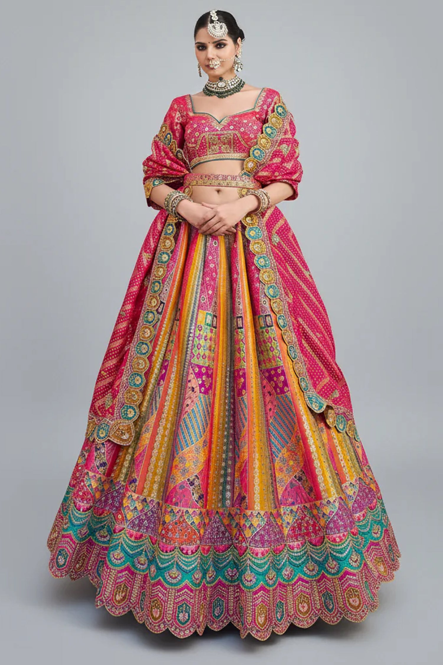Multi Colored Silk Traditional Woven Lehenga - red silk saree Main image