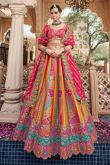 Multi Colored Silk Traditional Woven Lehenga