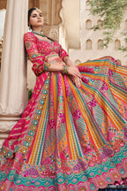Multi Colored Silk Traditional Woven Lehenga - red silk saree