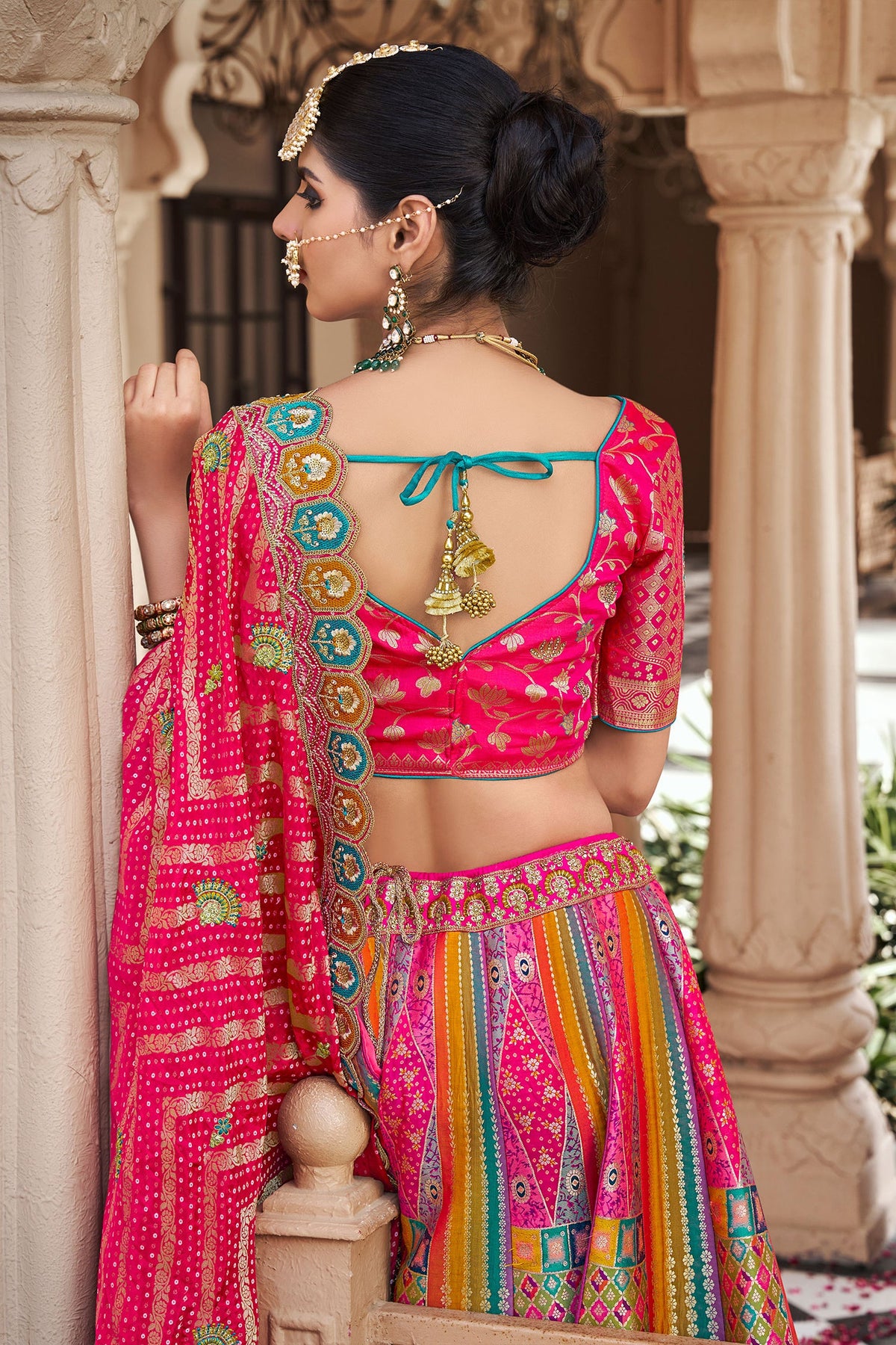 Multi Colored Silk Traditional Woven Lehenga - red silk saree