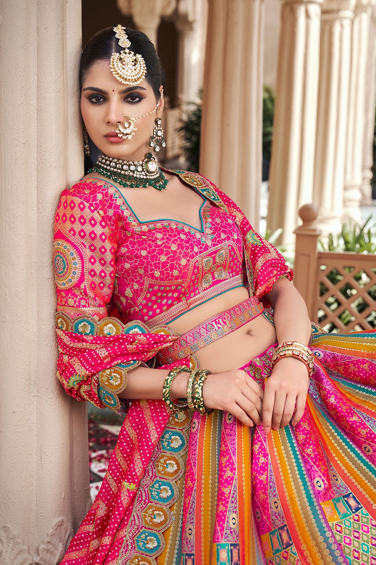 Multi Colored Silk Traditional Woven Lehenga - red silk saree