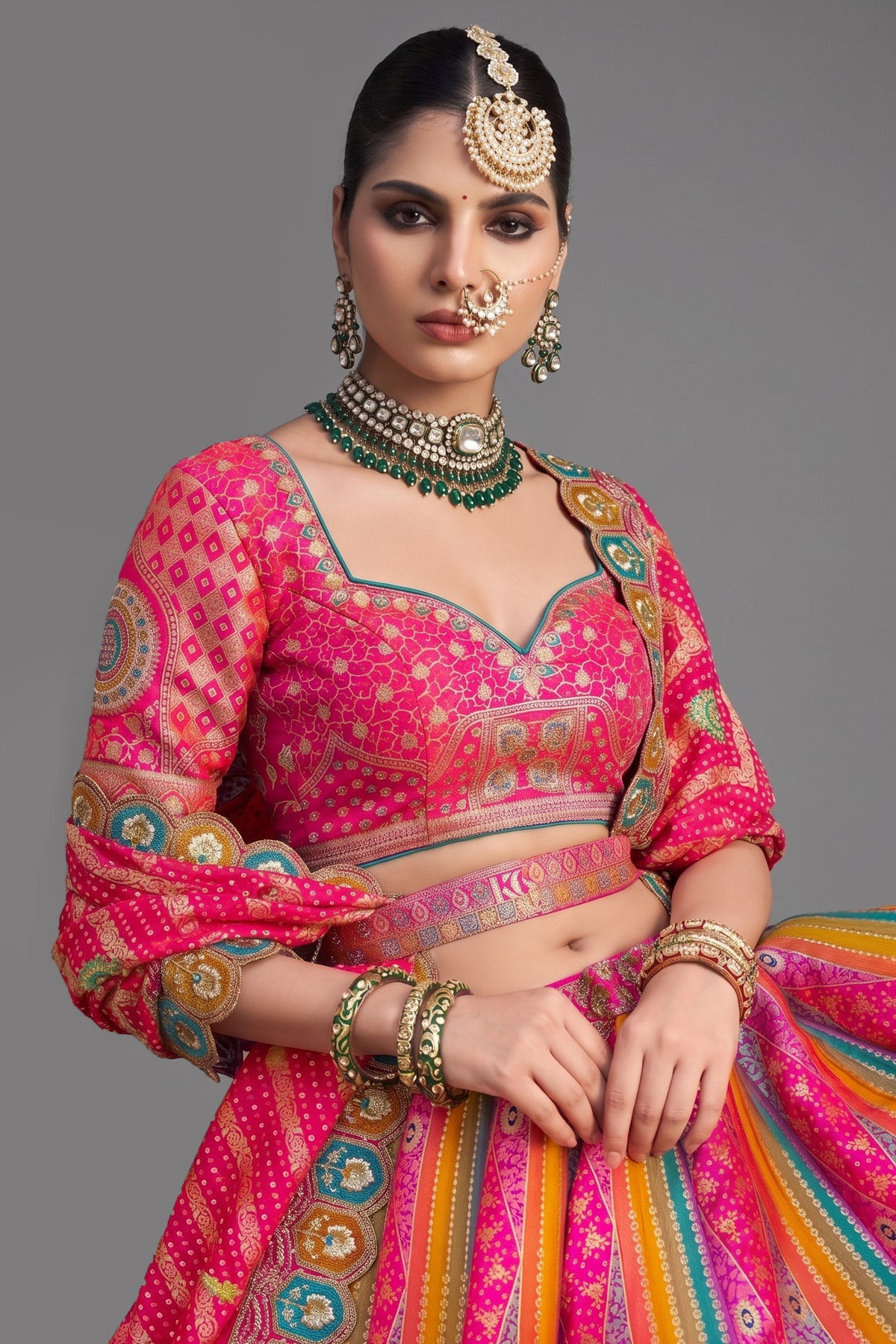 Multi Colored Silk Traditional Woven Lehenga - red silk saree