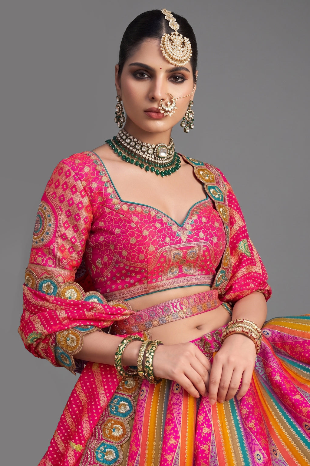 Multi Colored Silk Traditional Woven Lehenga - red silk saree