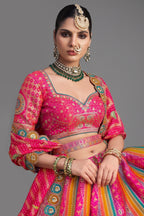 Multi Colored Silk Traditional Woven Lehenga - red silk saree