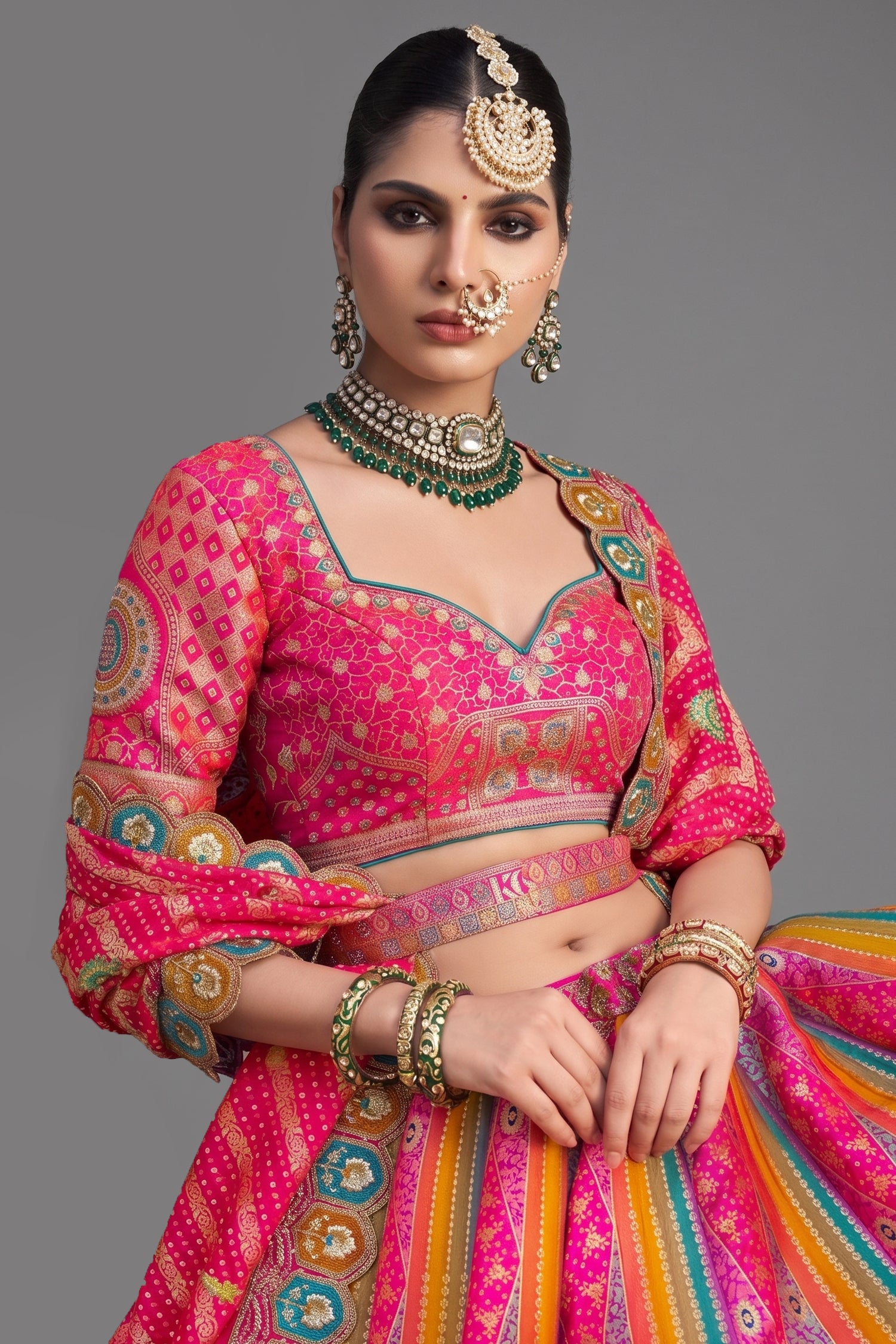 Multi Colored Silk Traditional Woven Lehenga - red silk saree