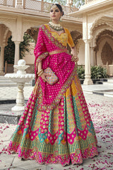 Pink and Mustard Silk Traditional Woven Lehenga with Banarasi Dupatta