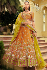 Orange Silk Floral Motif Embroidered Lehenga