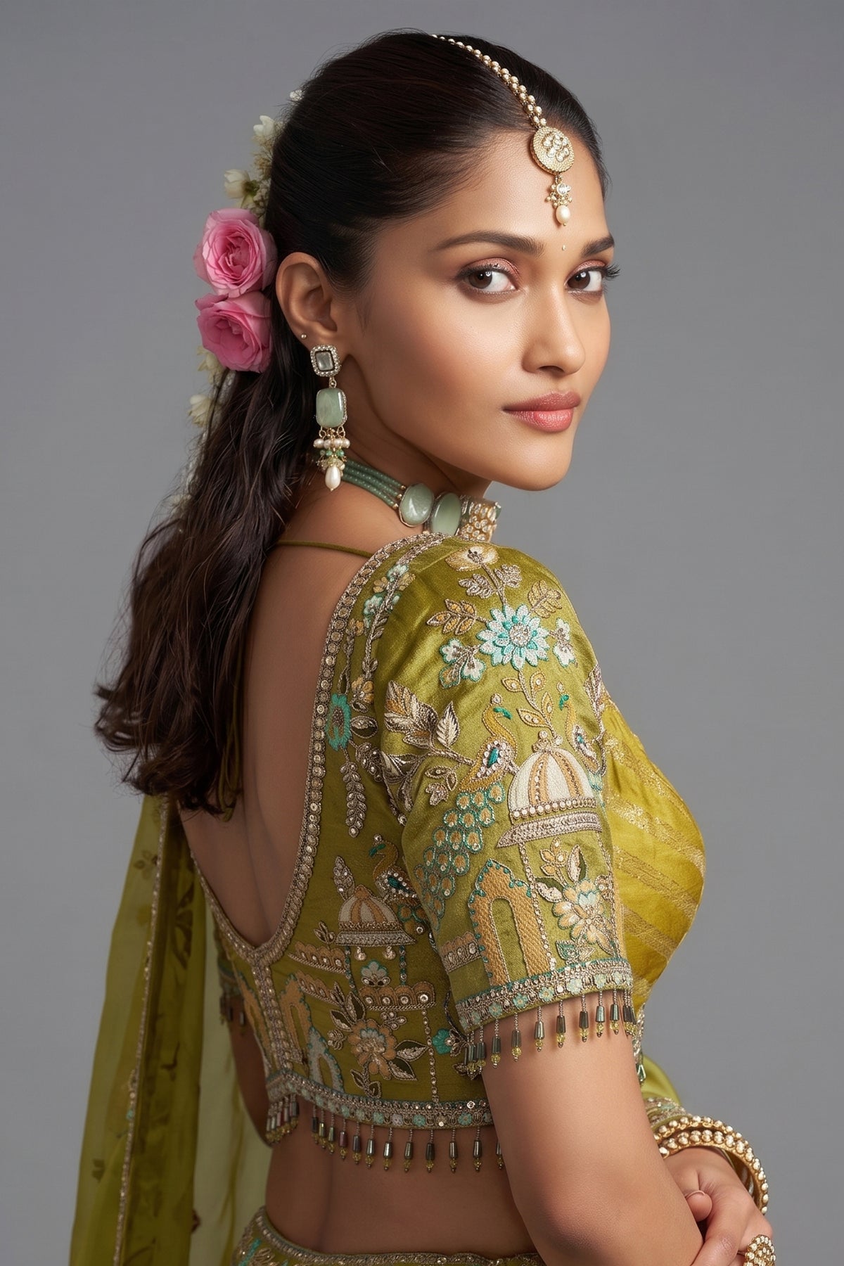 Yellow and Multi Colored Silk Traditional Lehenga with Embroidery Work - red silk saree embroidery