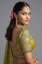 Yellow and Multi Colored Silk Traditional Lehenga with Embroidery Work - red silk saree embroidery
