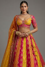 Multi Colored Silk Traditional Lehenga with Embroidery Work - red silk saree embroidery