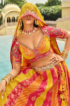 Multi Colored Silk Traditional Lehenga with Embroidery Work - red silk saree embroidery