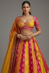 Multi Colored Silk Traditional Lehenga with Embroidery Work - red silk saree embroidery