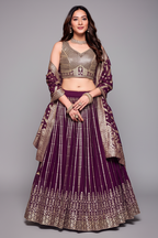 Wine Purple Chinon Sequinned Lehenga - purple saree