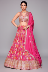 Pink Crepe Chinon Floral Printed Lehenga with Sequin Work