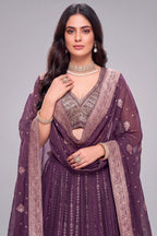 Purple Chinon Silk Sequin Embroidered Lehenga