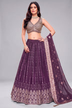 Purple Chinon Silk Sequin Embroidered Lehenga