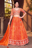 Orange Chinon Crepe Silk Bandhej Print Lehenga with Sequin Embroidery Work - orange silk saree bandhej