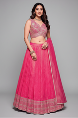 Rani Pink Tissue Silk Woven Butti Lehenga with Sequin Embroidered Work