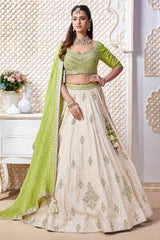 Pearl White Silk Lehenga with Mirror and Sequin Work