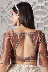 Cream Chinon Pleated Lehenga with Applique Embroidery Work