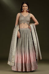 Grey and Pink Ombre Tissue Sequins Worked Lehenga