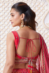 Pink Chinon Woven Pleated Lehenga