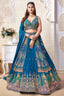 Blue Chinon Woven Pleated Lehenga - blue saree