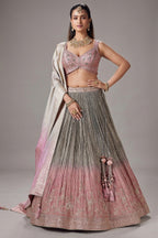 Grey and Pink Ombre Tissue Sequin Embroidered Lehenga - red saree embroidered