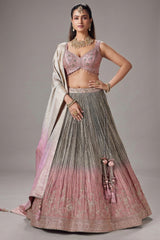 Grey and Pink Ombre Tissue Sequin Embroidered Lehenga - red saree embroidered