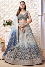 Blue Ombre Tissue Woven Lehenga - blue saree