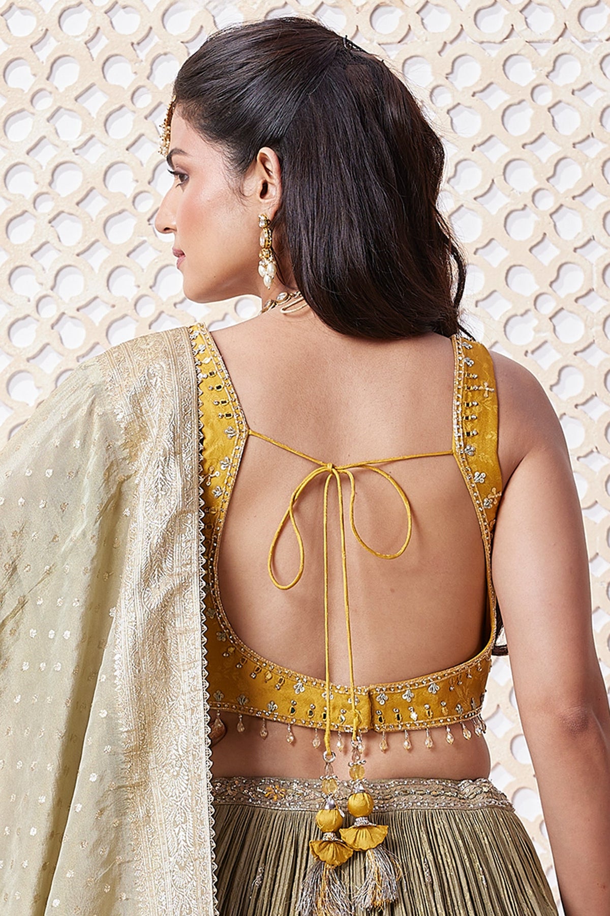 Olive Green and Yellow Ombre Chinon Sequin Embroidered Pleated Lehenga - red saree embroidered
