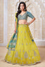 Yellow Banarasi Brocade Woven Lehenga with Sequin Work - yellow banarasi saree